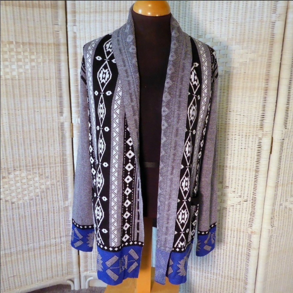Everly Cardigan, black and white tribal pattern